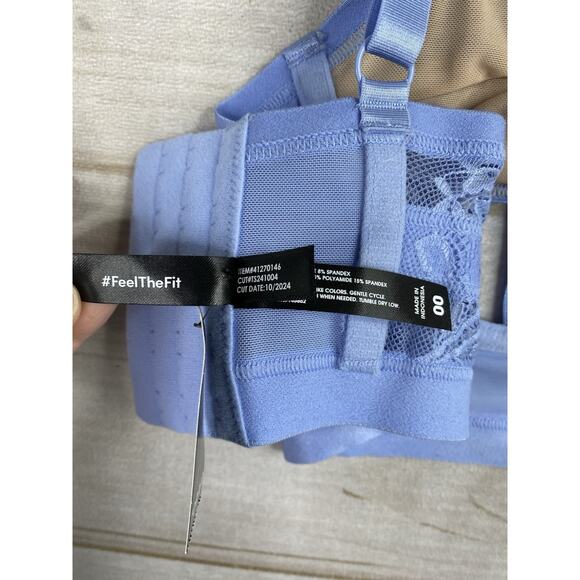 Torrid Bra Panty Set 00 L Blue Retro Ribbon Cutout Serenity Underwire Strap NWT - Picture 9 of 14